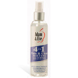 The Adam & Eve 4 In 1 Pure & Clean - Misting All Purpose Toy Cleaner, in a 118 ml bottle, is alcohol-free and antibacterial. It deodorizes, disinfects, and sanitizes. The clear bottle has a white cap and a red heart logo above the brand name.