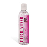 The Adam & Eve Vibrator Lube comes in a clear plastic bottle with a pink and white label, boasting the slogan Makes any vibrator play slipperier, sleeker, and more satisfying. This water-based lubricant is latex compatible and easy to use with its clear flip-top cap. Contains 237 ml (8 oz).