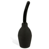 The Adam & Eve Ez Anal Douche in black features a rubber bulb with a ribbed grip, tapering to a narrow neck and curved nozzle, ideal for water cleansing. Its uniform color and matte finish make it perfect for anal doucing applications.