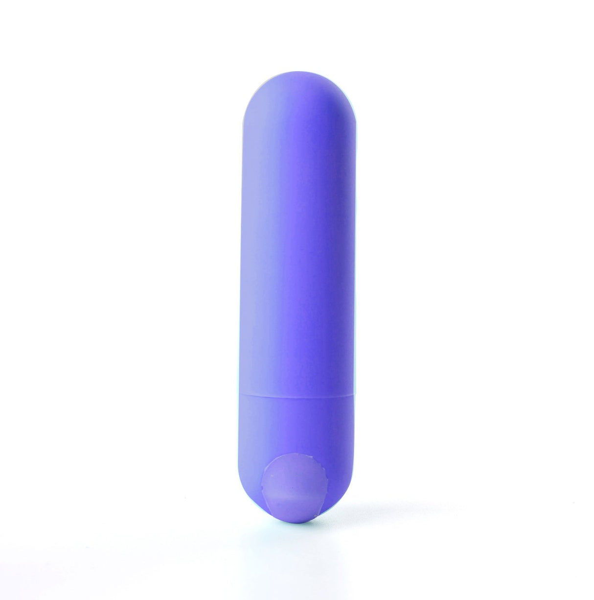 A purple, capsule-shaped Maia Jessi vibrator stands vertically against a white background. Its smooth surface has a darker shade and indented circular base, offering USB rechargeability for convenience.