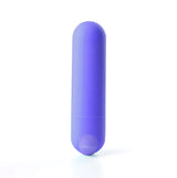 A purple, capsule-shaped Maia Jessi vibrator stands vertically against a white background. Its smooth surface has a darker shade and indented circular base, offering USB rechargeability for convenience.