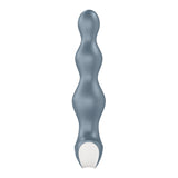 The Satisfyer Lolli-Plug 2 - Gray Vibrating Anal Beads is a smooth silicone toy with a wavy, contoured design and a round base. It features three bulbous sections that taper towards the tips, creating an ergonomic shape for anal pleasure. Its glossy finish highlights its curves and texture.