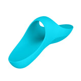 The Satisfyer Teaser in light blue offers a sleek, futuristic design with a seamless finish. Its thick, curved sole and open toe create a modern aesthetic that tantalizes the senses like a subtle USB rechargeable finger stimulator.