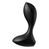 The Satisfyer Backdoor Lover - Black is a sleek, ergonomic silicone butt plug with a smooth, abstract curved design. Its wider base tapers to a pointed tip, offering aesthetic appeal and comfort.