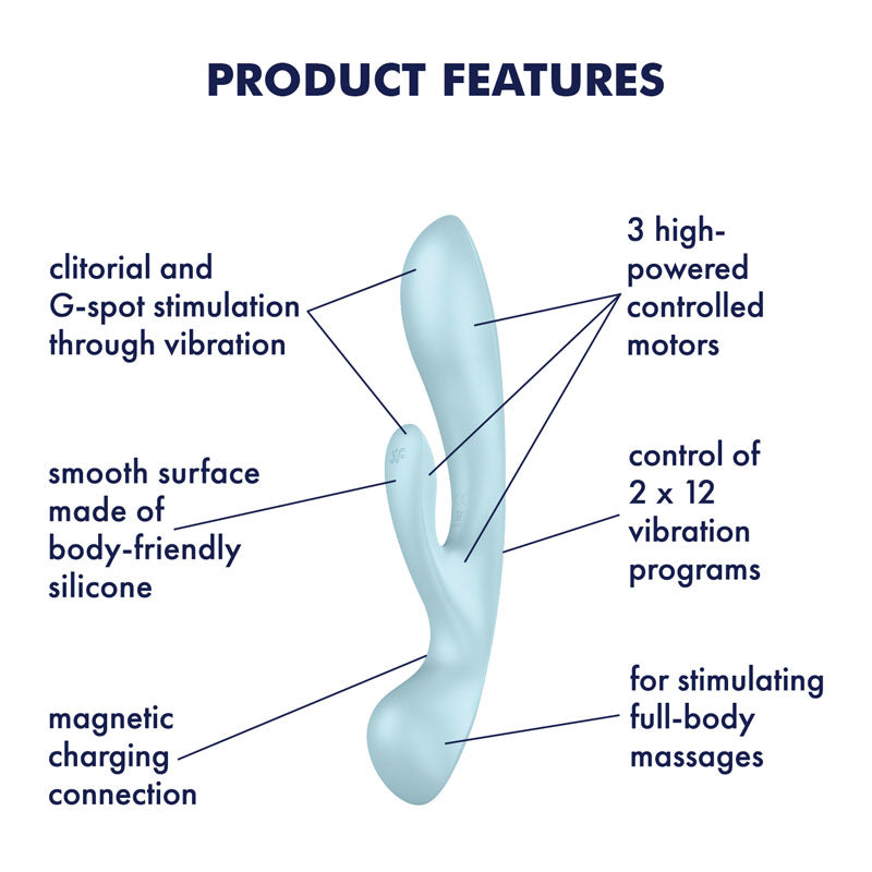 Buy Satisfyer Triple Oh - Light Blue USB Rechargeable Rabbit Vibrator at NZ’s Mega Adult Toys Store. Discover premium sex toys with discreet shipping at the best price in NZ