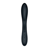 The Satisfyer Rrrolling Explosion is a modern, elegant black G-spot vibrator made from body-safe silicone. It features a sleek cylindrical shape that tapers in the middle, simple control buttons (+, -, wavy line), and a small logo for sensual vibrations. USB rechargeable.