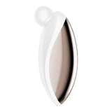 The Satisfyer Spot On 2 - White USB Rechargeable Stimulator features a sleek, ergonomic design with a metallic finish, powerful motor for enhanced performance, and smooth rounded head. It elegantly combines contemporary aesthetics with functionality.