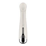 The Satisfyer Spinning G-Spot 1 in beige offers a sleek design with an ergonomic, smooth head. It includes intense vibration modes, a metallic base, and a single control button. The minimalist design focuses on functionality and aesthetics, enhanced by a subtle logo for added elegance.