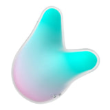 A soft, organic-shaped abstract light blue and pink gradient form resembles a three-pronged blob with smooth edges and a glossy surface like the Satisfyer Mermaid Vibes Mint/Pink USB Rechargeable Air Pulse Stimulator, dynamically set against a plain white background.