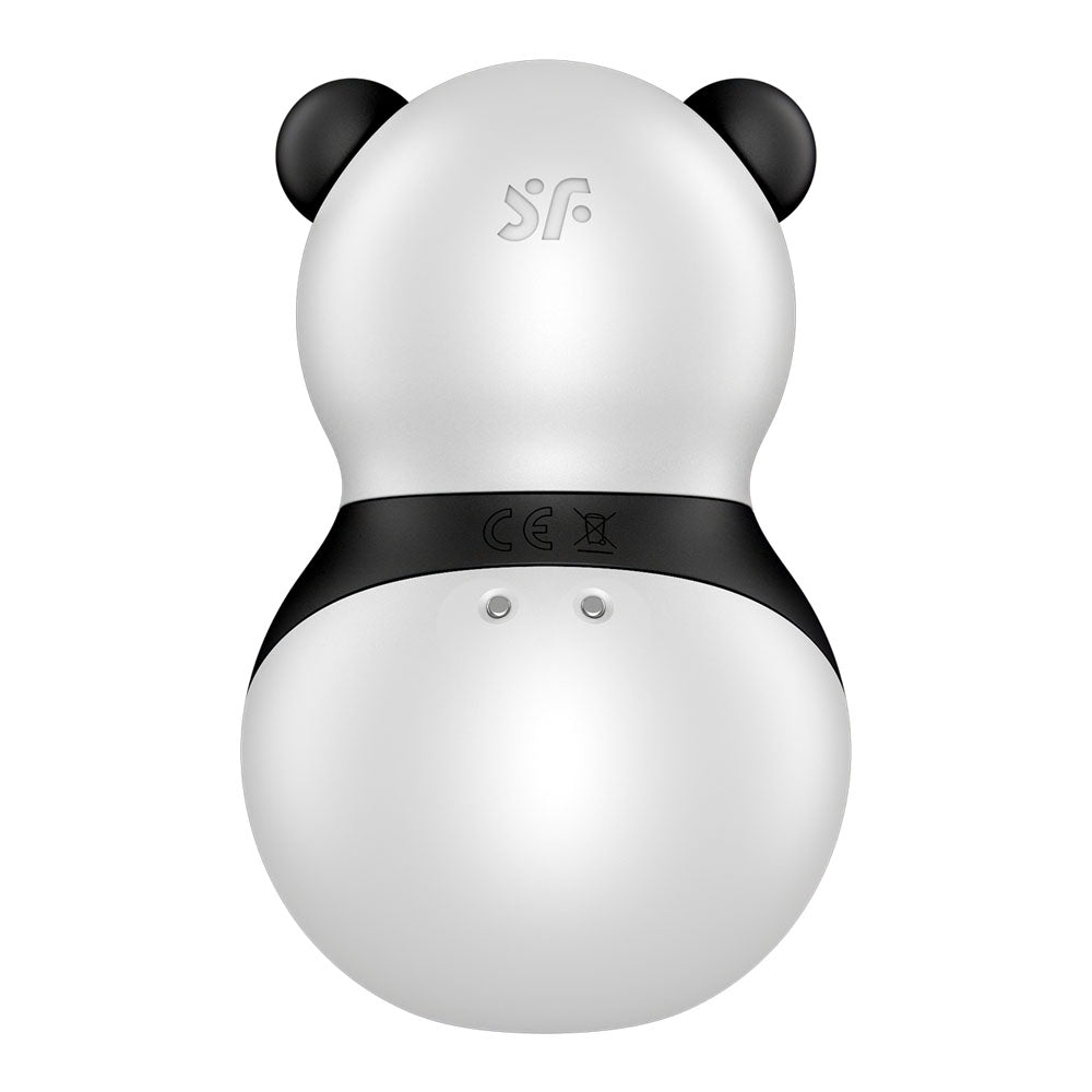 The Satisfyer Pocket Panda is a black USB rechargeable air pulse stimulator with a panda-inspired design, featuring a smooth, rounded surface and black circular accents. CE-certified, its as charming as it is functional.