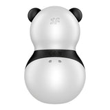 The Satisfyer Pocket Panda is a black USB rechargeable air pulse stimulator with a panda-inspired design, featuring a smooth, rounded surface and black circular accents. CE-certified, its as charming as it is functional.