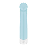 The Satisfyer Playful Four is a pastel blue USB rechargeable vibrator with a rounded top and smooth body. A white band at the bottom features its logo. This sleek, modern G-spot toy offers a minimalist, ergonomic design for effortless pleasure with four interchangeable heads.