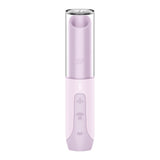 The Satisfyer Secret Kiss - Lilac USB Rechargeable Air Pulse Stimulator is a sleek, cylindrical device in light purple with a discreet design. It features a metallic top, travel-ready form, small logo in the middle, and buttons with symbols and LED indicators on the bottom for modern elegance.