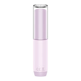 The Satisfyer Secret Kiss features a sleek lavender cylindrical container with a darker metallic reflective cap. Its discreet, travel-ready design is perfect for on-the-go essentials. The bottom displays certification symbols, including CE markings, on a white background.