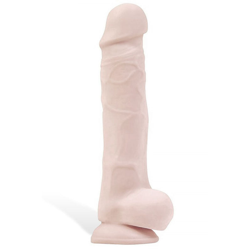 The Adam & Eve Adams True Feel Cock is a realistic 17.8 cm flesh-toned silicone dildo with a pronounced head and veined texture, featuring dual-density material. Its flat, round base ensures stability, while the smooth surface highlights detailed contours against a plain white background.