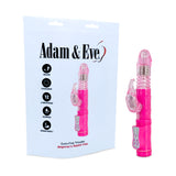 The Adam & Eve Eves First Thruster - Pink 24.75 cm (9.75) offers a vibrant pink color with a rabbit-shaped clitoral stimulator, rotating beads, and multiple vibration modes. It comes in Adam & Eve packaging with a clear cap and is waterproof, perfect for beginners seeking excitement.