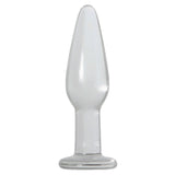 The Adam & Eve Glass Anal Training Trio includes three clear glass butt plugs with smooth, conical shapes tapering to rounded tips. Designed for comfort and stability, each plug has a wider cylindrical base to aid in pelvic floor exercises and ease of handling.