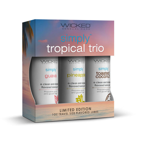 Buy Wicked Simply Tropical Trio - Flavoured Water Based Lubricants - Set of 3 x 30 ml Bottles at NZ’s Mega Adult Toys Store. Discover premium sex toys with discreet shipping at the best price in NZ