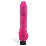 The Adam & Eve Eves Slim Pink Pleaser is a textured, realistic pink vibrator with ridges and veins, featuring a glossy finish and black base for the multi-speed battery compartment. This waterproof 20.3 cm wonder stands upright against a plain white background.