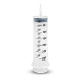 The AquaClean 300ml Enema Syringe is a large, transparent syringe with a white plunger and no needle, made from hypoallergenic materials. It features black measurement lines ranging from 50 to 300 CC and stands upright against a plain white background.