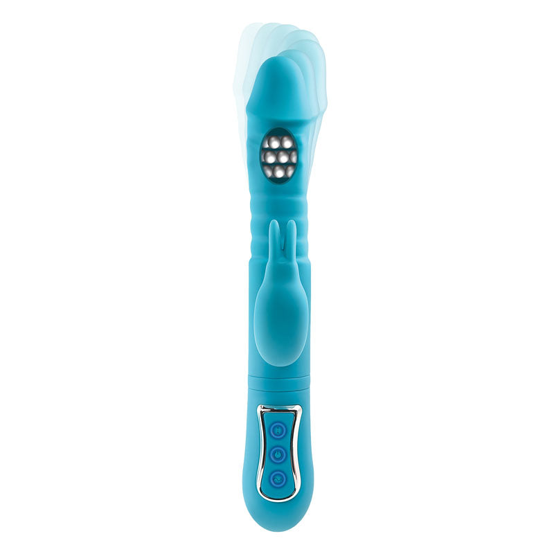 Buy Adam & Eve EVES THRUSTING TRIPLE JOY RABBIT - Teal 25 cm USB Rechargeable Thrusting Rabbit Vibe with Anal Tickler at NZ’s Mega Adult Toys Store. Discover premium sex toys with discreet shipping at the best price in NZ