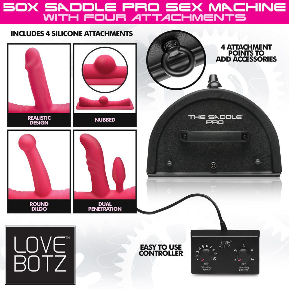 Buy LoveBotz 50X Saddle Pro Sex Machine - Mains Powered Machine with 4 Attachments at NZ’s Mega Adult Toys Store. Discover premium sex toys with discreet shipping at the best price in NZ