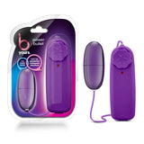 The image shows a purple B Yours - Power Bullet vibrator, designed for clitoral stimulation, with a wired remote featuring a star-shaped dial and indicator light. The packaging highlights its waterproof design and multi-speed vibrations for varied pleasure experiences.