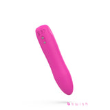 The Bcute Infinite Heat Classic in Sunset Pink is a 10 cm USB rechargeable vibrator with smooth silicone curves and two small side buttons, shown on a white background. It includes regulatory symbols, is waterproof, ideal for any occasion, and features the bswish brand name in pink text.