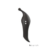 The sleek black BCharmed Rhythm Infinite Deluxe is a silicone massager with an ergonomic curve and pointed tip. Two circular buttons on the shaft control its 15 vibration modes, while the bswish brand stands out prominently in white.