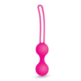 The Bodywand Squeeze Pro Kegel Duo in bright pink is a double-bulb silicone kegel exercise device with a seamless, lightweight design. It features two spherical weights joined at the center and a long, flexible retrieval loop to improve pelvic floor strength and intimate well-being.