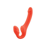 The Bodywand ID Access Strapless Strap-On in orange is a silicone, double-ended vibrator with a bulbous end and a ribbed shaft. Designed for dual stimulation, it offers smooth texture, ergonomic comfort, and flexibility for intimate adventures. USB rechargeable and strap-on free at 15.2 cm in length.