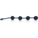 The Boneyard Ass Ballz L - Black, measuring 46 cm, features four connected large anal balls made of medical-grade silicone, with a pull loop at the end in a straight arrangement. Each ball is uniform in size and linked by a slender connector, boasting a matte soft-touch finish against a plain white backdrop.