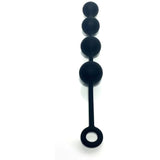 The Boneyard Ass Ballz L features five black, spherical beads made of medical-grade silicone. Connected by a flexible rod with a looped handle, these ass balls gradually increase in size and have a soft-touch finish.