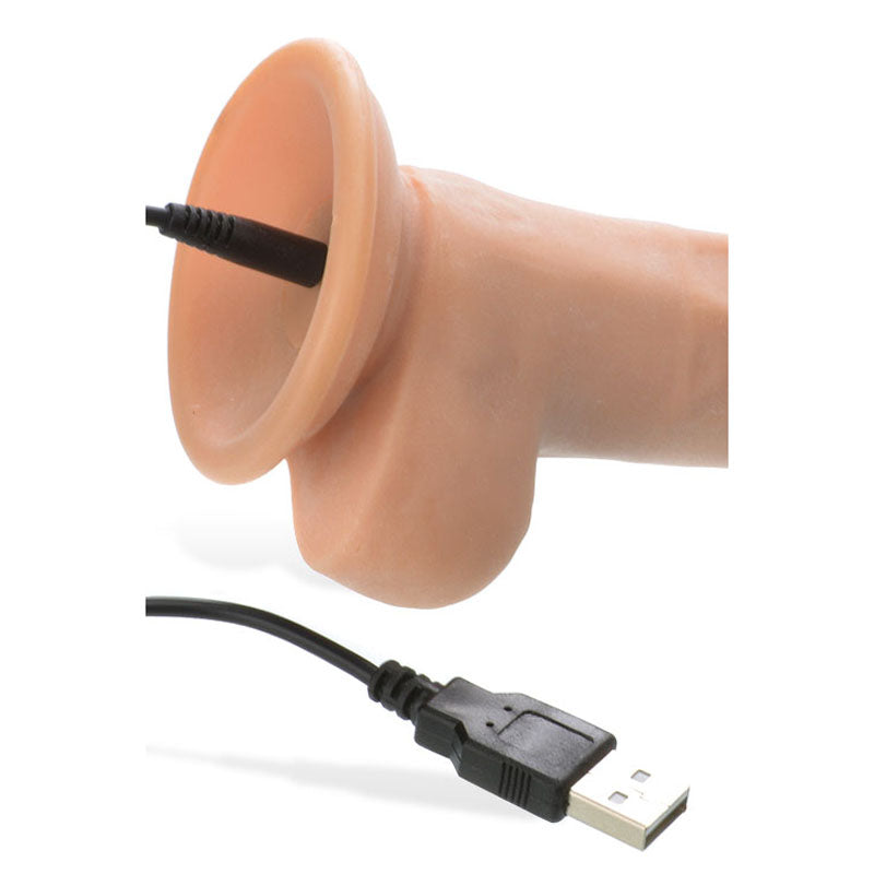 The Adam & Eve Adams True Feel Rechargeable Dildo is a silicone replica of a body part, featuring a USB port connection for its standard black cord. With 17.8 cm (7) length, this flesh-toned vibrating dong offers a realistic experience akin to the True Feel TPE sensation.