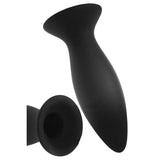 The Adam & Eve Rechargeable Vibrating Anal Trainer Kit features a black, matte-finish silicone anal plug with a flared base and smooth, tapered body for comfort. It includes an open base for easy handling and comes with a USB rechargeable bullet for enhanced sensations.