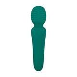 The Adam & Eve Petite Private Pleasure Wand in green is a USB rechargeable, 14.8 cm silicone wand massager. It features a ribbed, rounded head and smooth handle, with an ergonomic design. Despite its minimalist style, it provides powerful clit-pleasing vibrations without visible buttons or attachments.