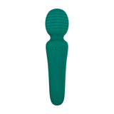 The Adam & Eve Petite Private Pleasure Wand is a green, 14.8 cm USB rechargeable handheld massager featuring a ribbed, rounded head and smooth ergonomic handle. It offers powerful vibrations with CE markings for safety compliance, combining functionality and contemporary style.