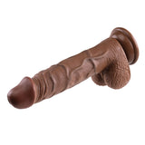 The Evolved REALISTIC DILDO 8 DARK is a brown 21 cm dong with a lifelike texture, powerful suction cup base, realistic ridges, smooth tip, and textured testicles. It is slightly angled to the right against a plain white background.