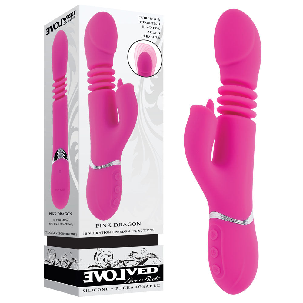 Buy Evolved PINK DRAGON - Pink 24.2 cm USB Rechargeable Thrusting Rabbit Vibrator at NZ’s Mega Adult Toys Store. Discover premium sex toys with discreet shipping at the best price in NZ