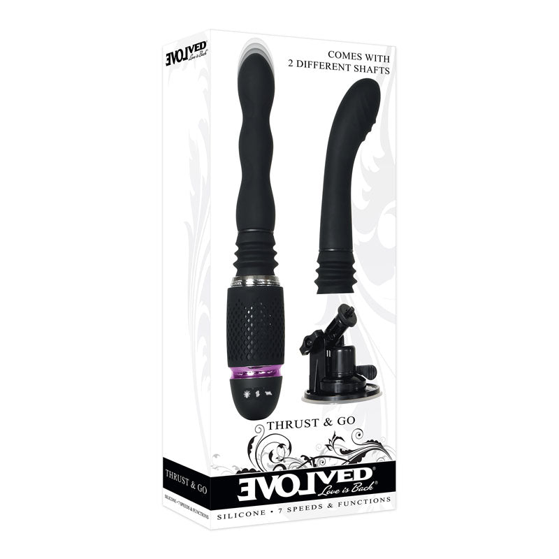 Buy Evolved Thrust & Go - Black 15 cm USB Rechargeable Thrusting Vibrator with Interchangable Shafts at NZ’s Mega Adult Toys Store. Discover premium sex toys with discreet shipping at the best price in NZ