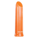 The Evolved Lip Service is an orange, cylindrical USB rechargeable vibrator with a tapered design and rounded top. It has a smooth, shiny surface with Evolved in white near the base and delivers powerful vibration speeds for an enhanced experience.