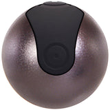 The Evolved Travel-Gasm is a sleek, metallic gray, textured, and spherical 9 cm USB rechargeable bullet with a black top. Its modern design mirrors a futuristic vibrator, while the lighting enhances its reflective sheen. It comes with a travel case for convenience.