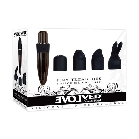 Buy Evolved Tiny Treasures - Black Chrome USB Rechargeable Mini Massager with Attachable Heads at NZ’s Mega Adult Toys Store. Discover premium sex toys with discreet shipping at the best price in NZ