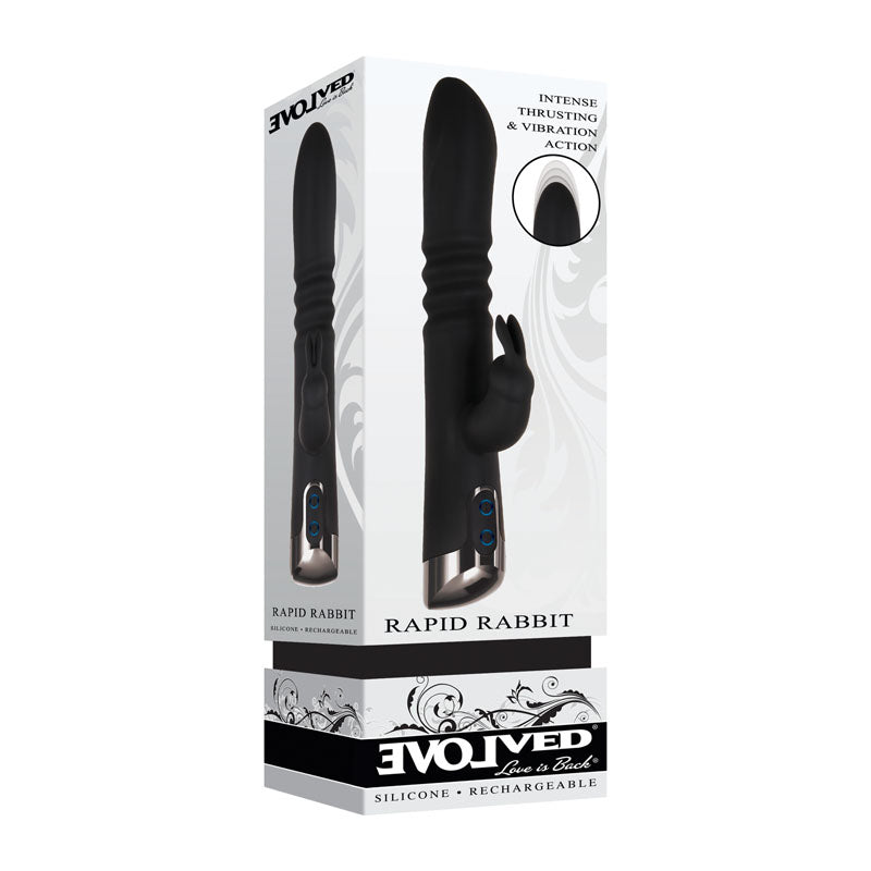 Buy Evolved Rapid Rabbit - Black 25.4 cm USB Rechargeable Thrusting Rabbit Vibrator at NZ’s Mega Adult Toys Store. Discover premium sex toys with discreet shipping at the best price in NZ