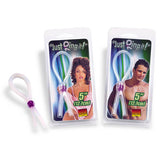 Two identical Just Ring It - Clear Cock Lasso Ring packages contain a 5-inch flexible silicone loop with a purple bead. The left package shows a smiling woman in lingerie, while the right features a smiling shirtless man against a dark background.