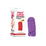 The product image depicts the Fetish Bondage Rope - Purple with an intricate binding photo. The 10-meter orange-highlighted length stands out. A coiled, durable purple rope crafted from high-quality cotton ensures softness and strength next to the box.