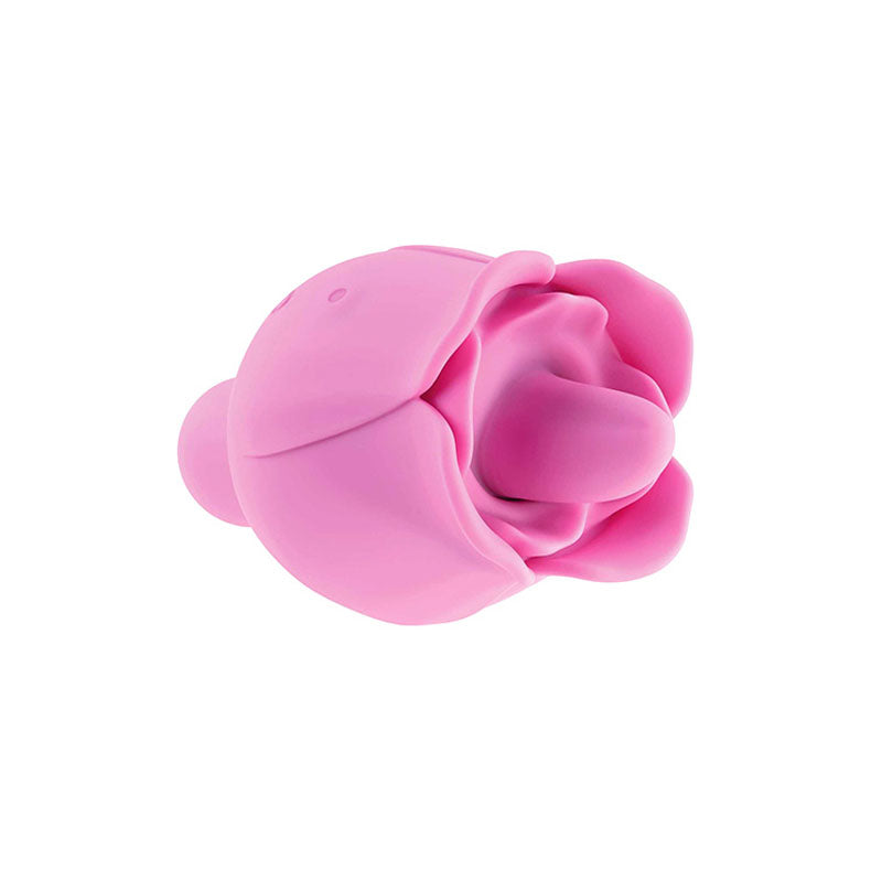 Introducing the Adam & Eve Eves Ravishing Clit Flicking Rose, a pink, silicone USB-rechargeable stimulator that resembles a layered rose. Designed to enhance personal care, its soft look conceals dual pleasure possibilities, making it both decorative and delightfully functional.