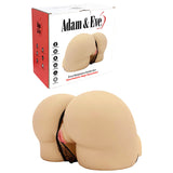 The Adam & Eve EVES BOOTYLICIOUS BUBBLE BUTT is a lifesize novelty adult item. It features a realistic, flesh-toned design made from dual density materials with pink accents, displayed alongside its branded packaging.