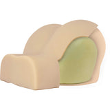 Cutaway view of the beige and green Adam & Eve EVES BOOTYLICIOUS BUBBLE BUTT, highlighting its layered, dual-density design. The contoured shape offers ergonomic support and comfort with a distinct green layer suggesting varied density or material within.