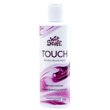 Wet Stuff Touch, a 235g silicone lubricant with purple swirls on a white label and a white cap, offers a silky experience perfect for full body massage and remains slick underwater.